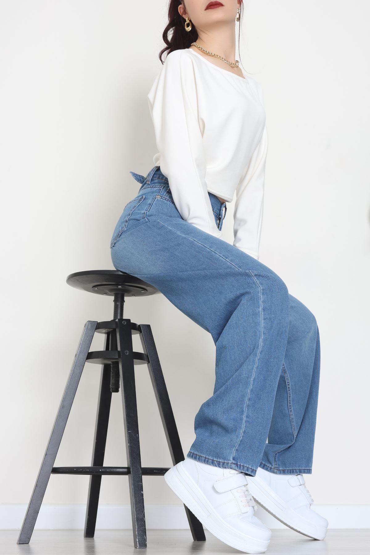 Tokalı Baggy Kot Pantolon Açıkmavi - 31558.2088.