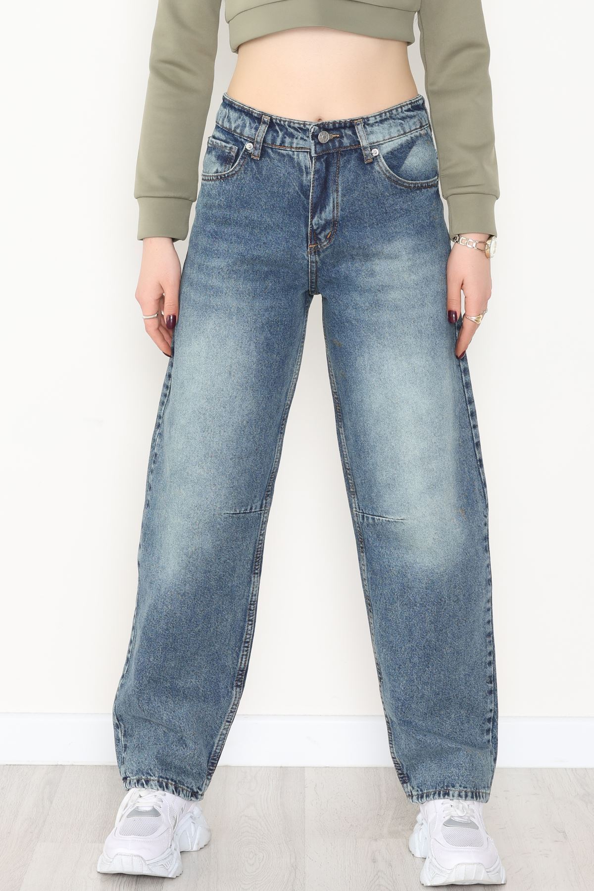 Arkası Tokalı Baggy Kot Pantolon Yeşiltint - 31712.2059.