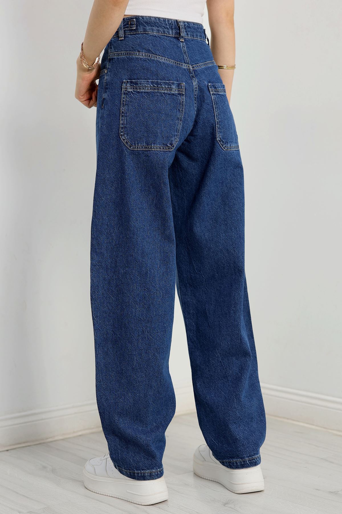 Yanları Tokalı Baggy Kot Pantolon Mavi - 31153.1590.