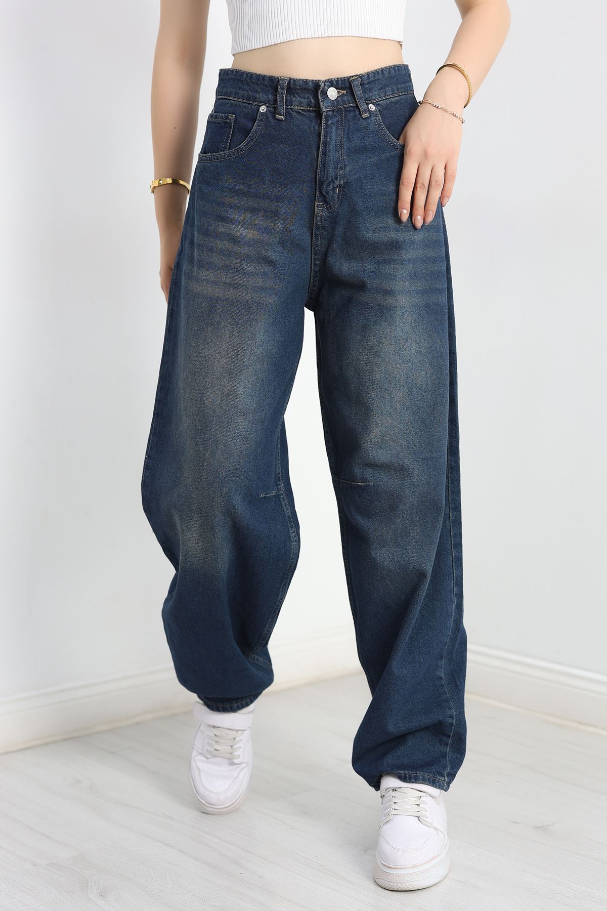 Tokalı Baggy Kot Pantolon Lacivert - 31159.2059.