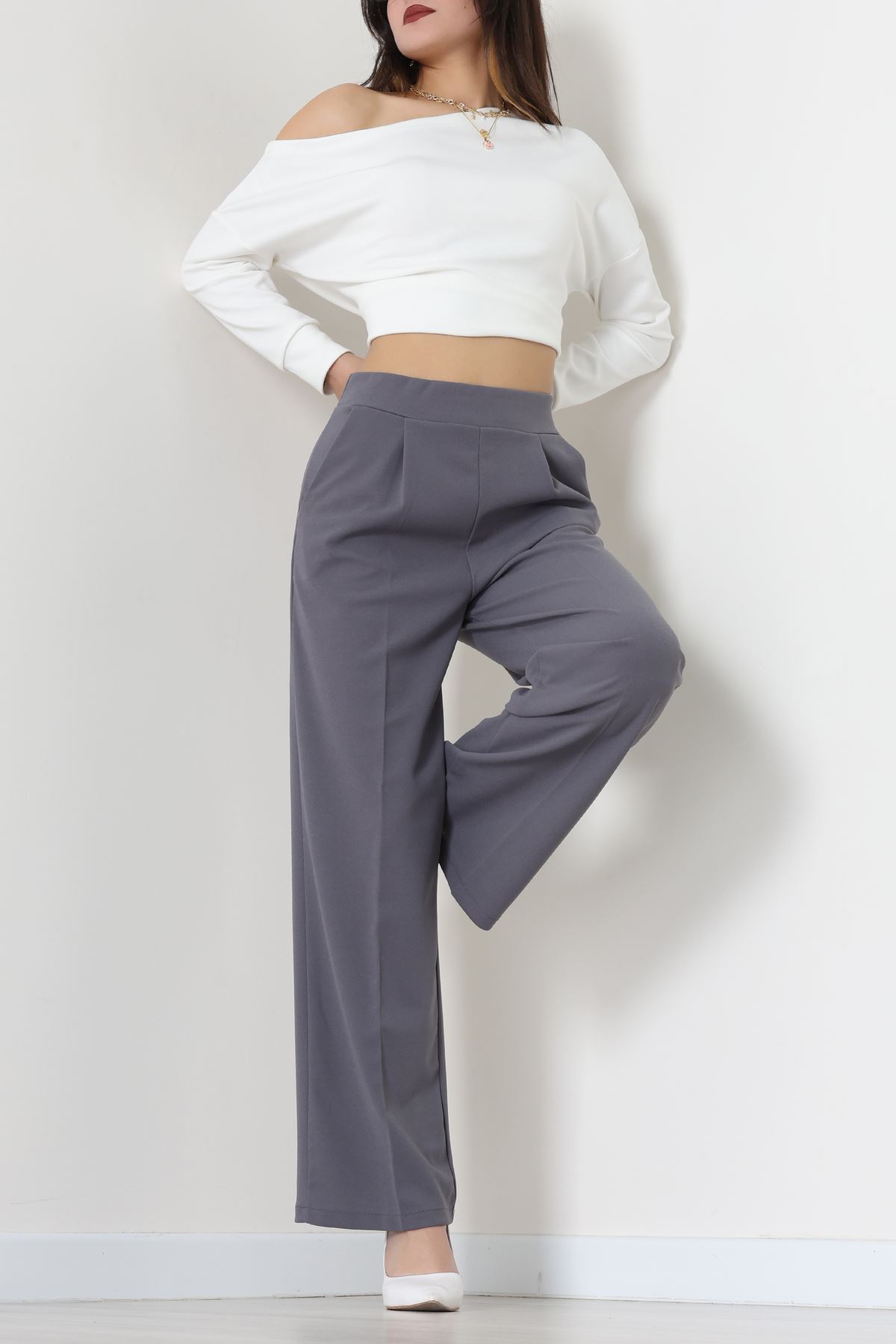 İthal Scuba Krep Lastikli Pantolon Antrasit - 51234.1397.