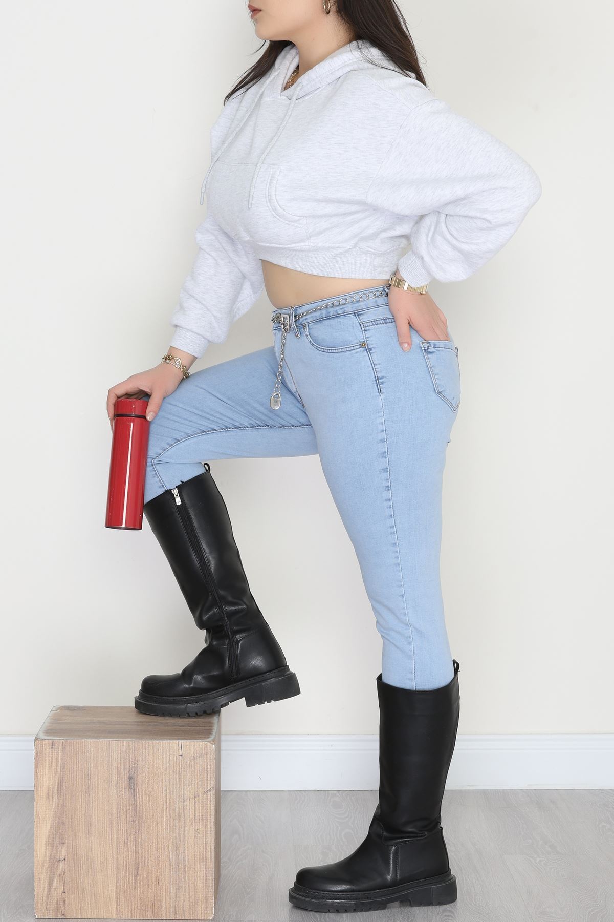 Büyük Beden Dar Paça Kot Pantolon Buzmavi - 42684.1836.