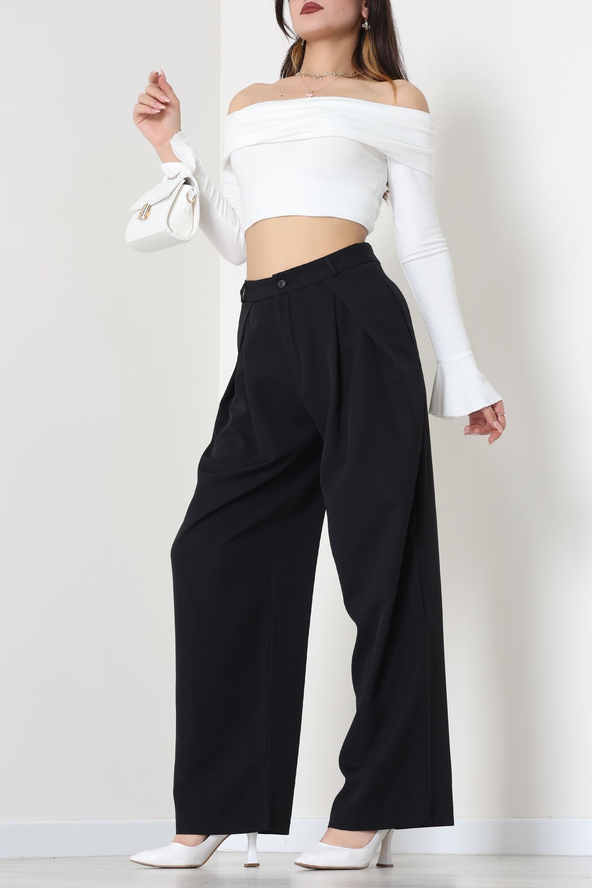 Dabıl Kumaş Pile Detaylı Pantolon Siyah - 51610.683.