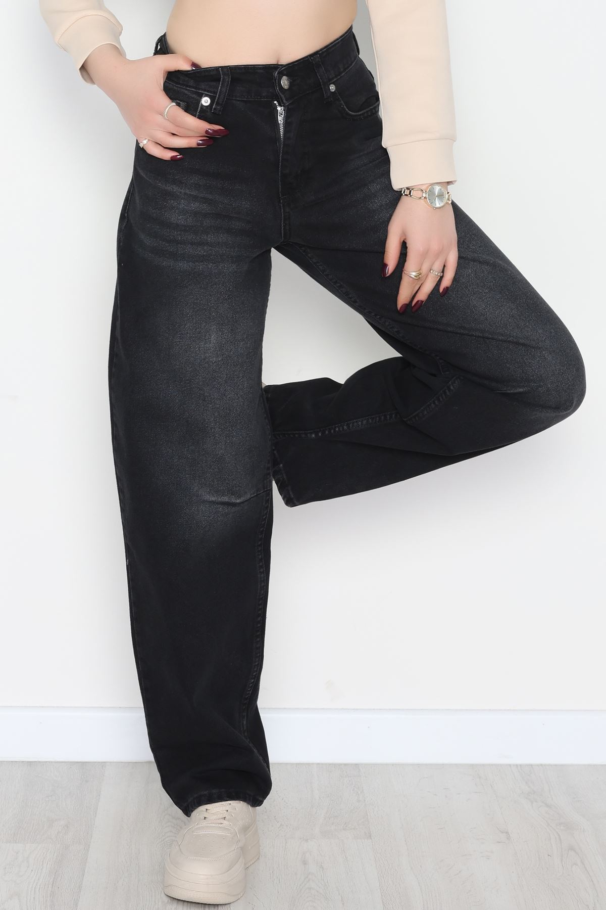 Arkası Tokalı Baggy Kot Pantolon Füme - 31712.2059.