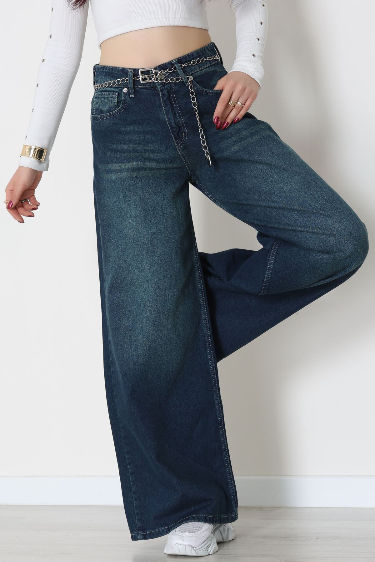 Palazzo Geniş Paça Kot Pantolon Yeşiltint - 31548.2059.