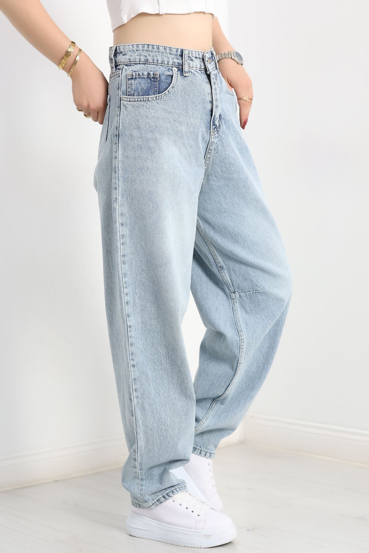 Tokalı Baggy Kot Pantolon Açıkmavi - 31159.2059.