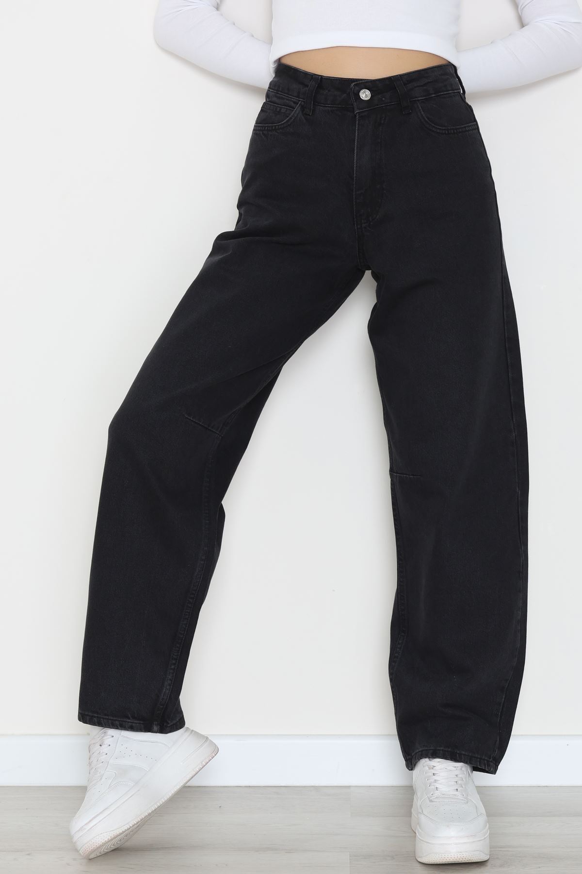 Tokalı Baggy Kot Pantolon Füme - 31581.1184.