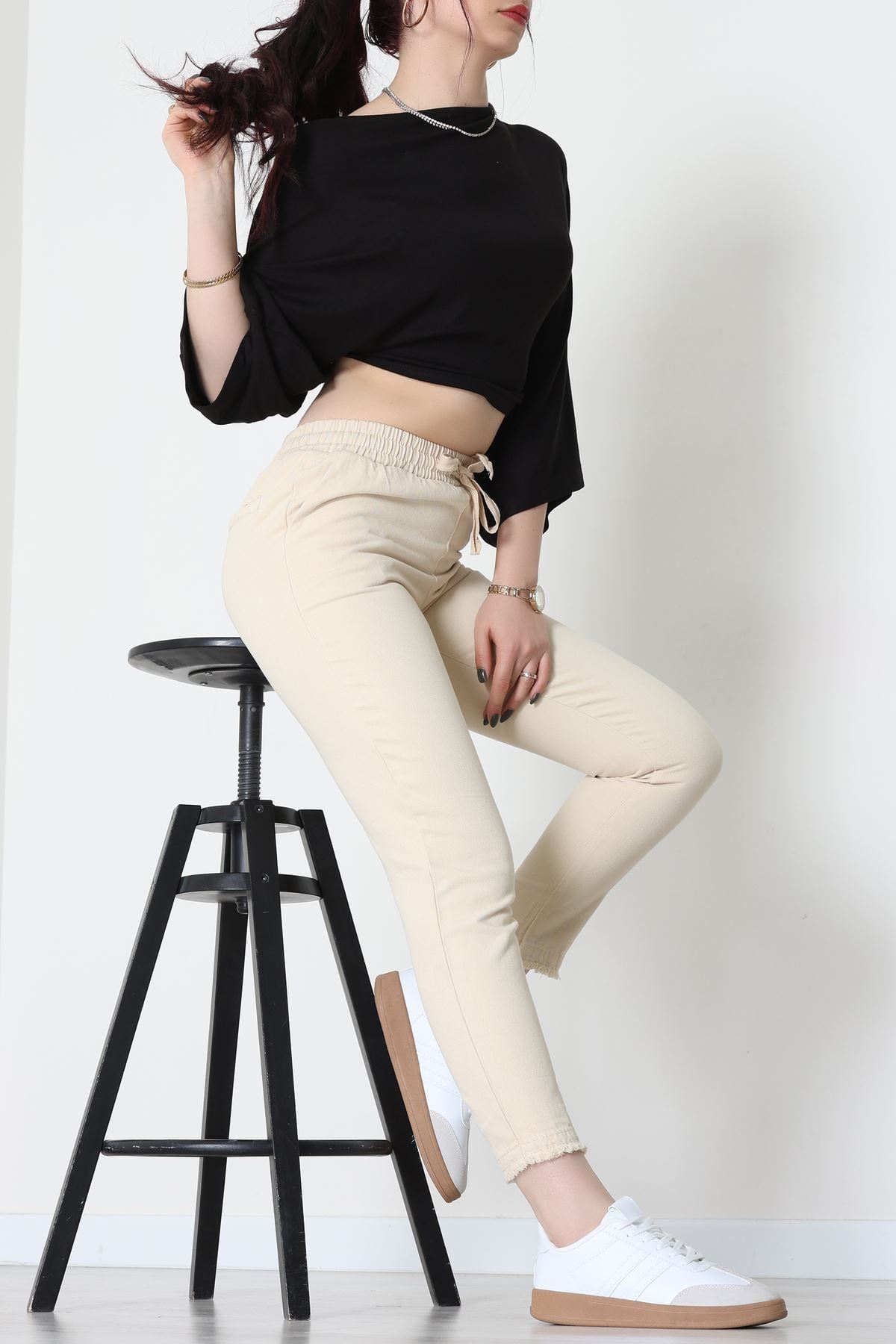 Gabardin Beli Lastikli Pantolon Bej - 51249.1347.