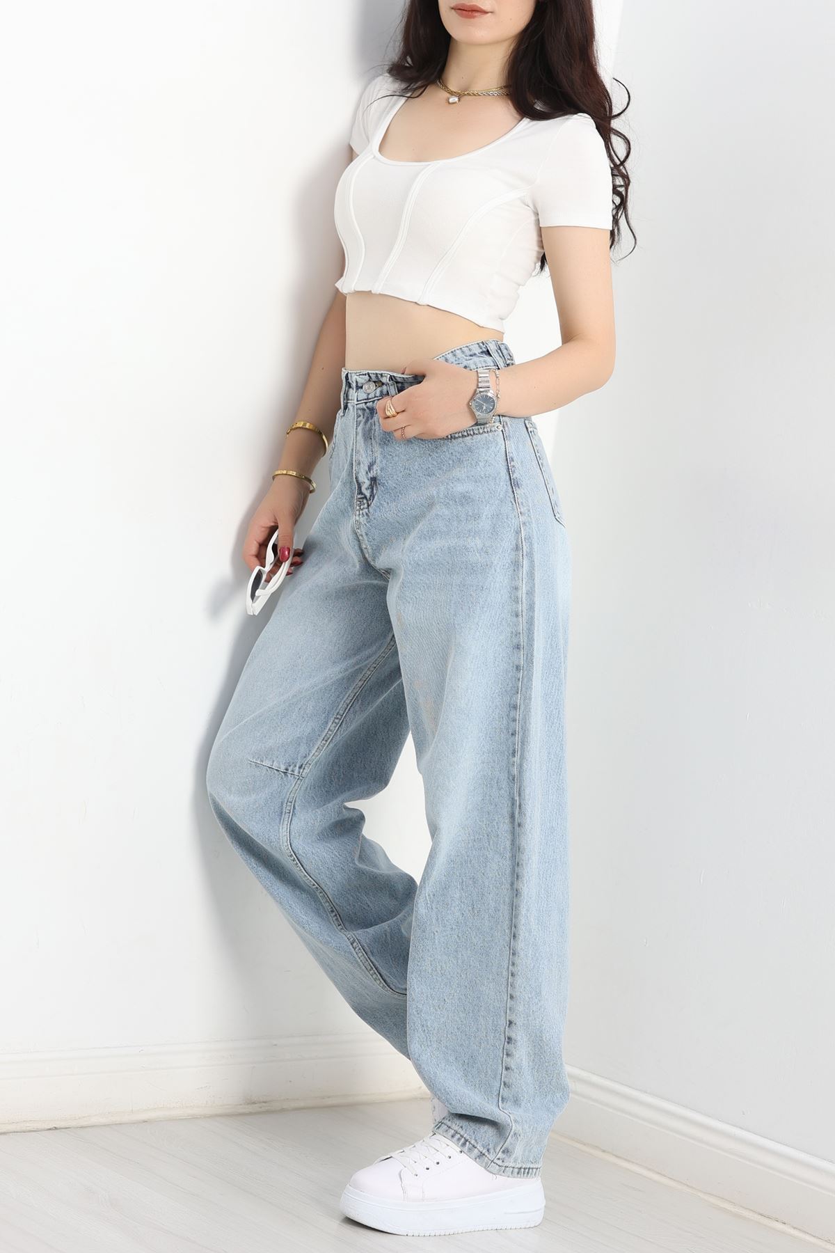 Tokalı Baggy Kot Pantolon Açıkmavi - 31159.2059.