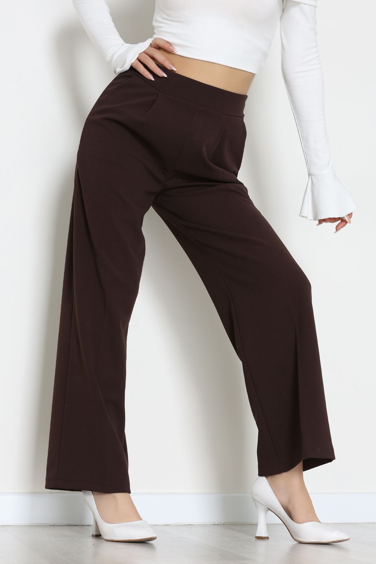 İthal Scuba Krep Lastikli Pantolon Kahve - 51234.1397.