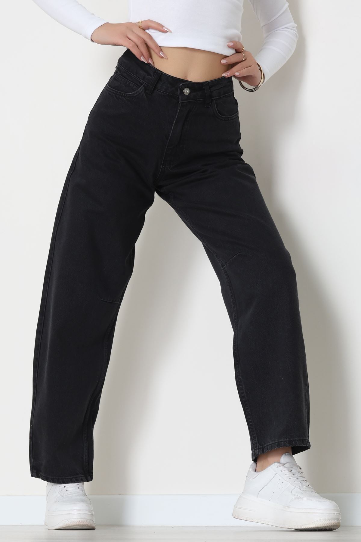 Tokalı Baggy Kot Pantolon Füme - 31581.1184.