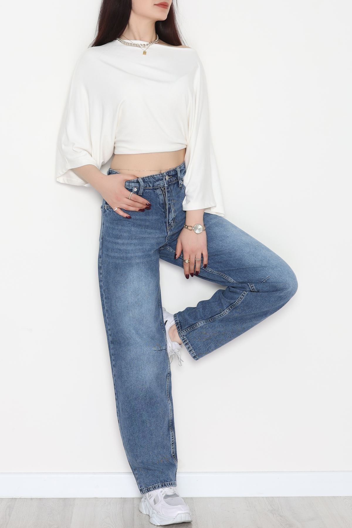 Arkası Tokalı Baggy Kot Pantolon Açıkmavi - 31712.2059.