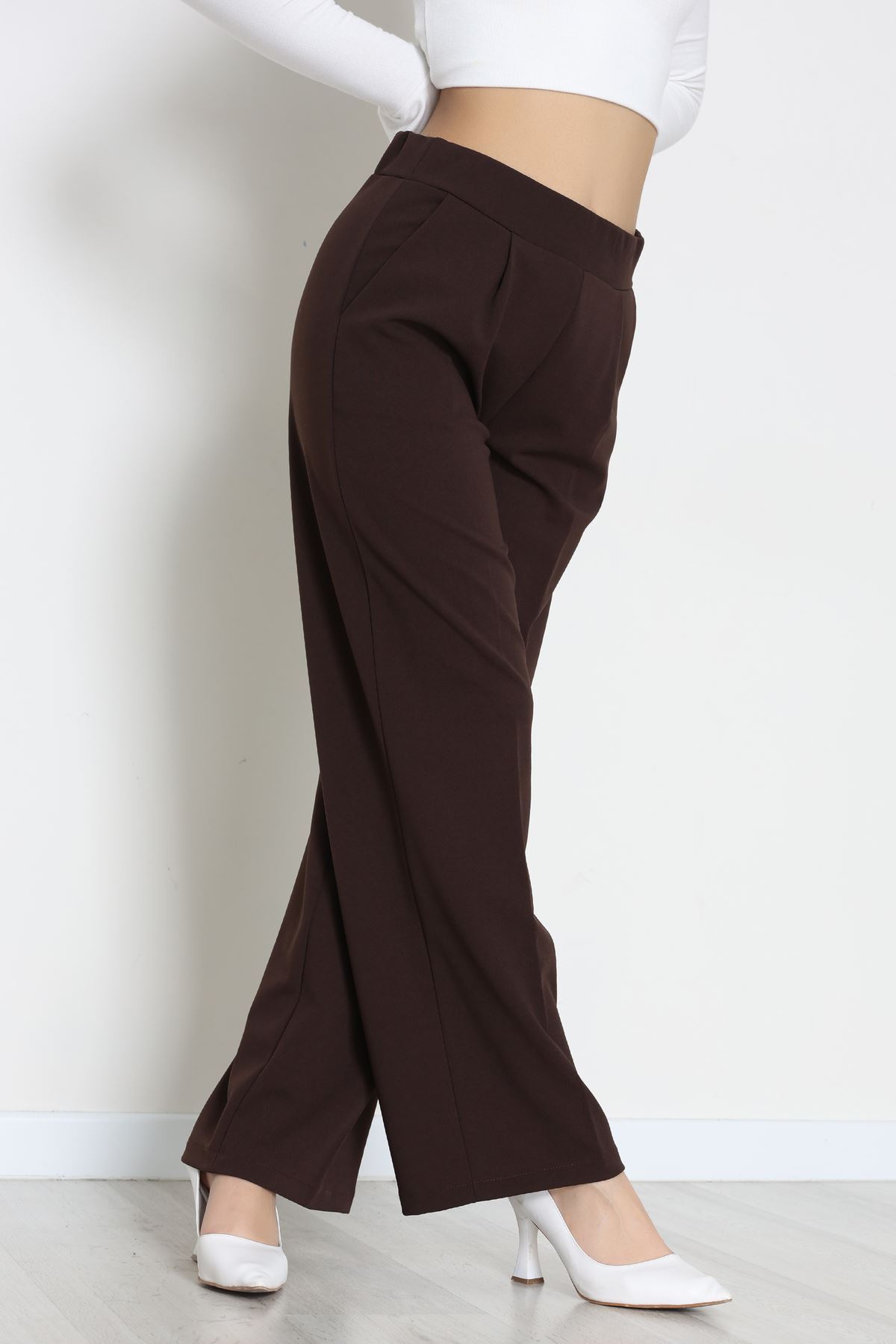 İthal Scuba Krep Lastikli Pantolon Kahve - 51234.1397.