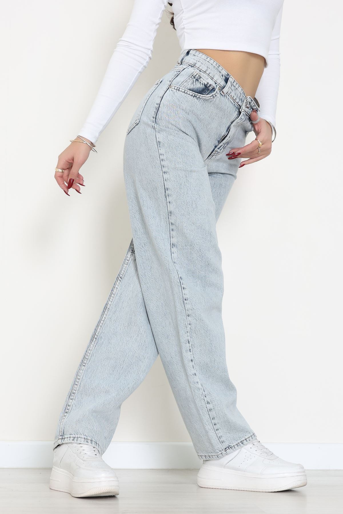 Arkası Tokalı Baggy Kot Pantolon Buzmavi - 31895.1606.