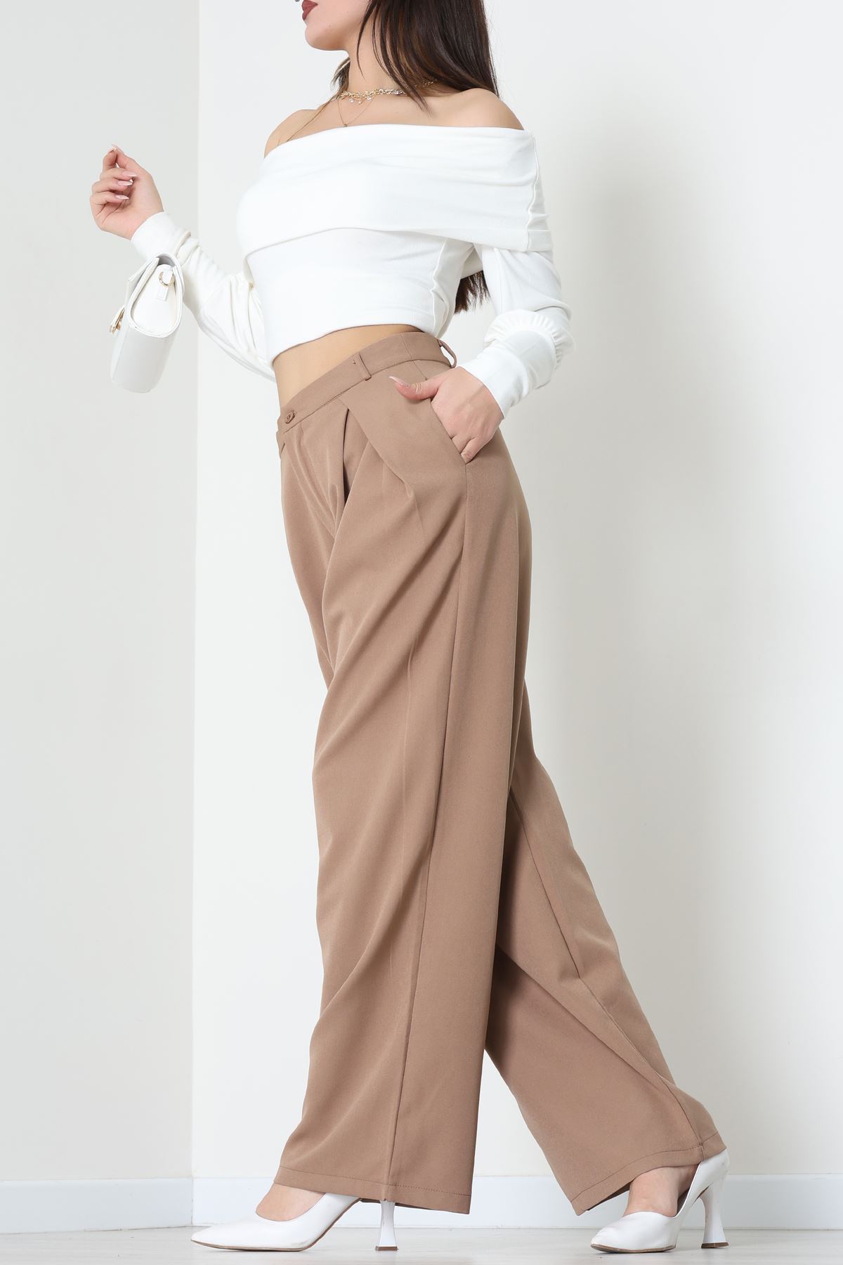 Dabıl Kumaş Pile Detaylı Pantolon Latte - 51610.683.