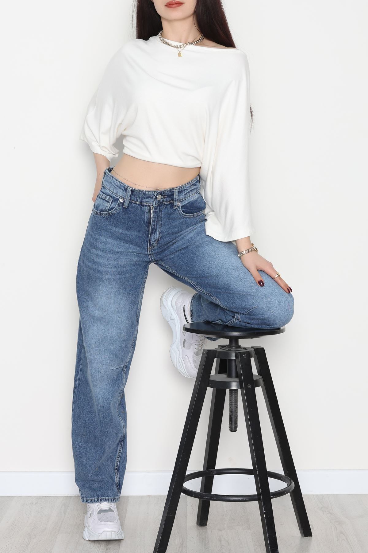 Arkası Tokalı Baggy Kot Pantolon Açıkmavi - 31712.2059.