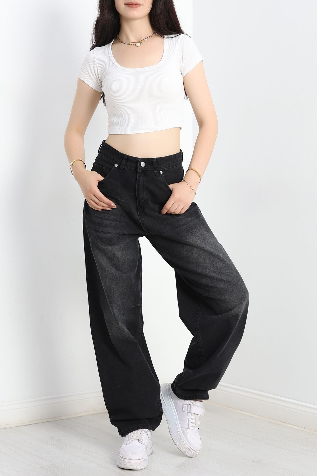 Tokalı Baggy Kot Pantolon Füme - 31159.2059.