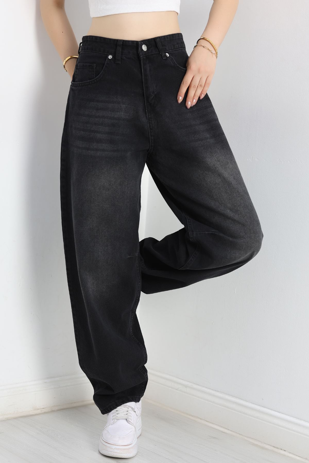 Tokalı Baggy Kot Pantolon Füme - 31159.2059.