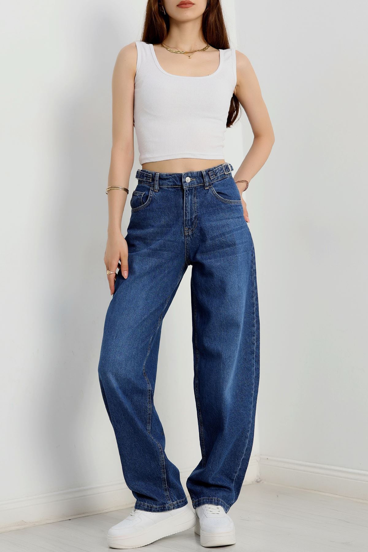 Yanları Tokalı Baggy Kot Pantolon Mavi - 31153.1590.