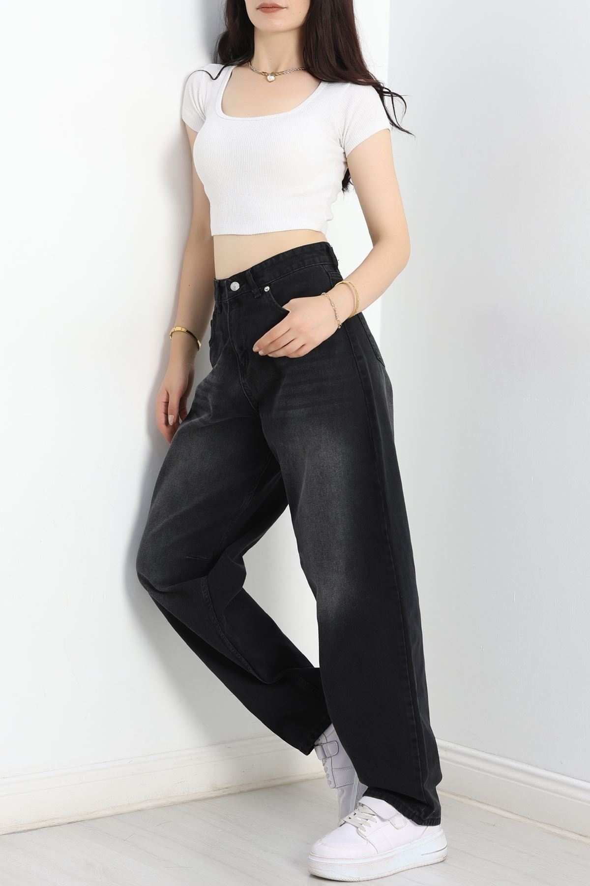 Tokalı Baggy Kot Pantolon Füme - 31159.2059.