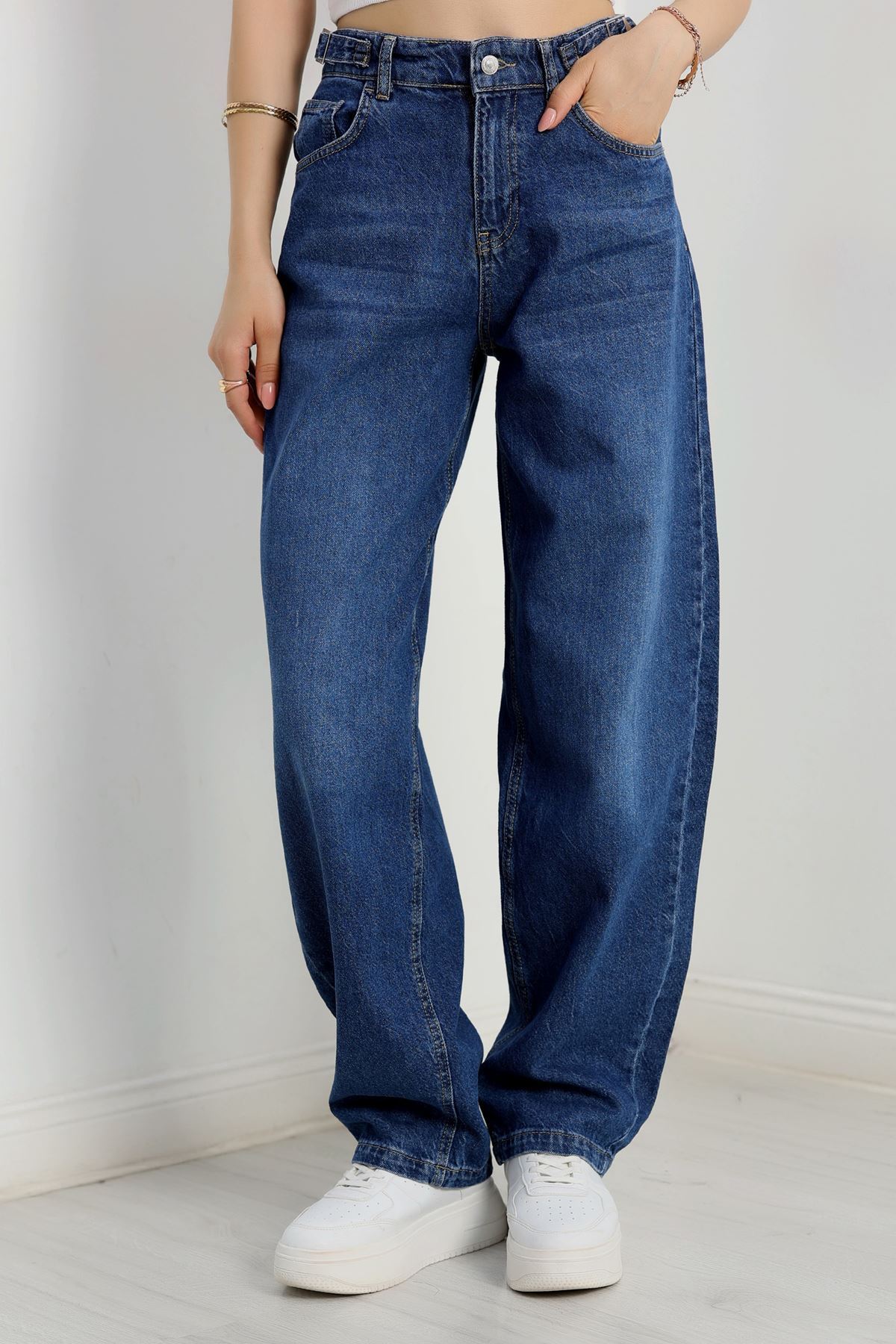 Yanları Tokalı Baggy Kot Pantolon Mavi - 31153.1590.