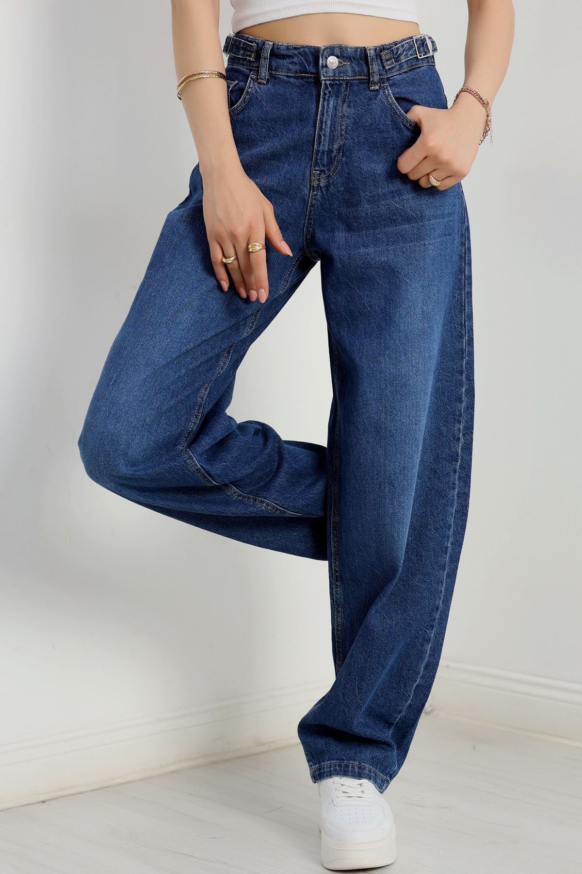 Yanları Tokalı Baggy Kot Pantolon Mavi - 31153.1590.