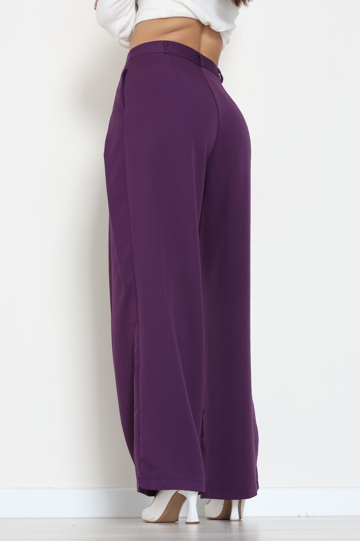 Dabıl Kumaş Pile Detaylı Pantolon Mor - 51610.683.