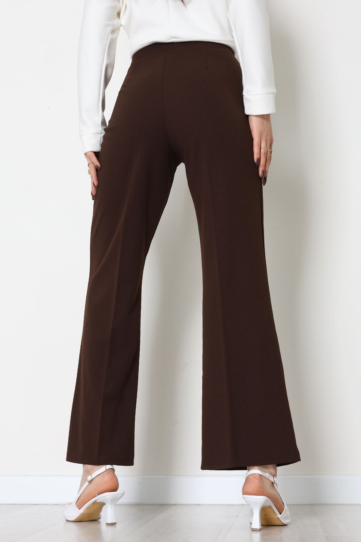 İthal Scuba Krep Likralı Yandan Fermuarlı Pantolon Kahve - 51233.1397.