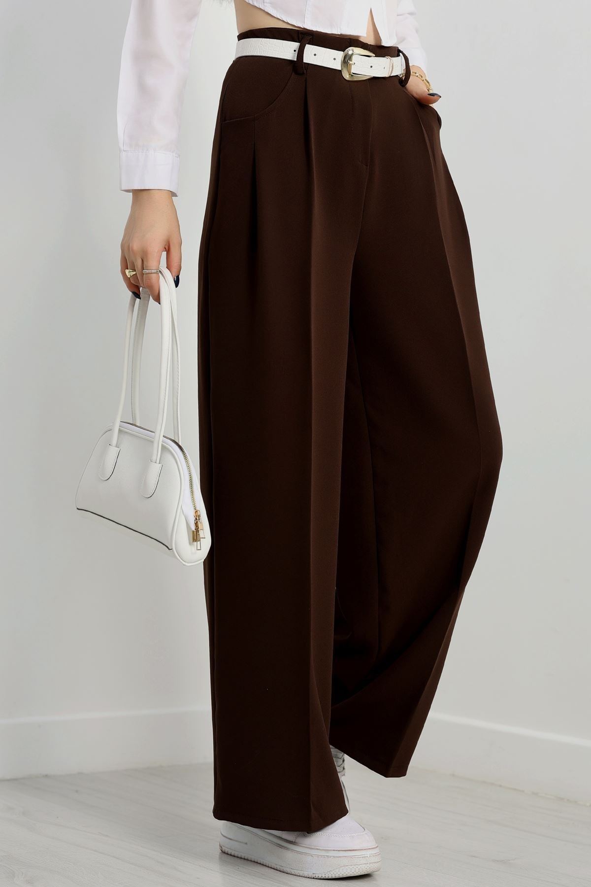 Cepten Pileli Palazzo Pantolon Koyukahve - 90113.1397.