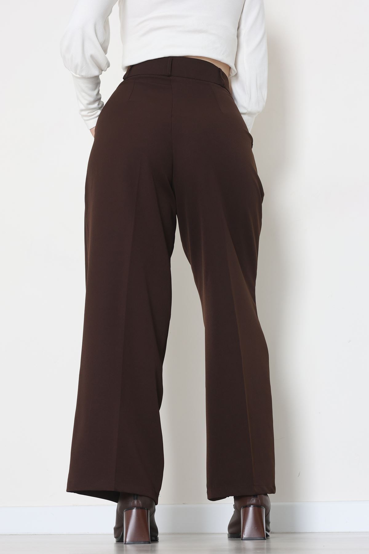 Premium Pileli Palazzo Pantolon Acıkahve - 51609.683.