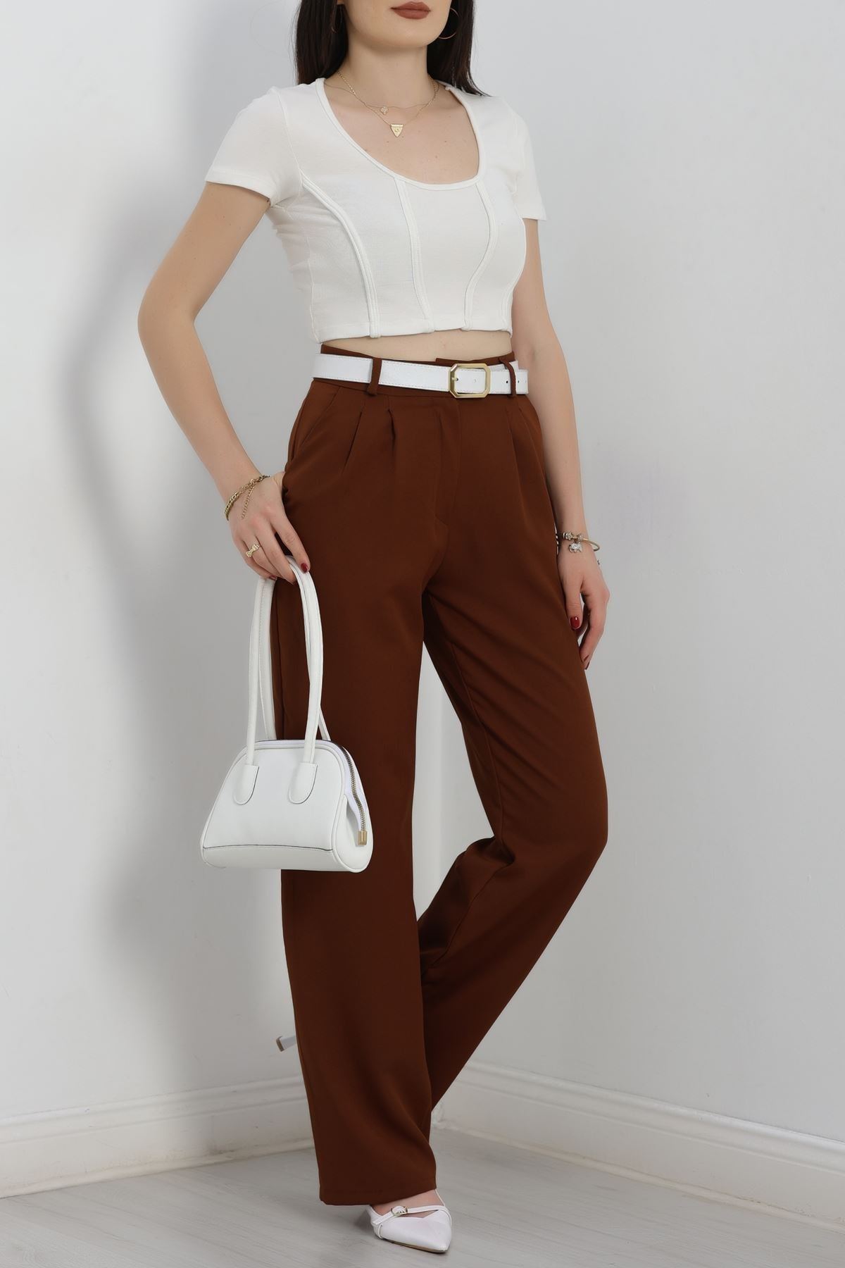 Tek Düğme Palazzo Pantolon Kahve - 90022.1397.