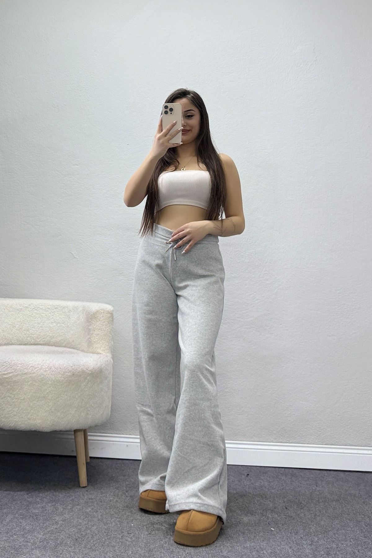 Selanik Kumaş Lastikli Palazzo Pantolon Gri - 51227.1567.