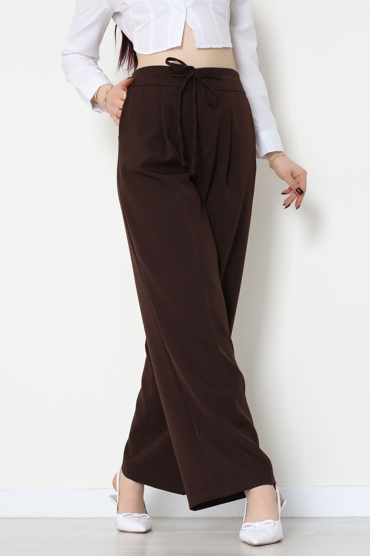 Dabıl Kumaş Beli Bağcıklı Pantolon Kahve - 51615.683.