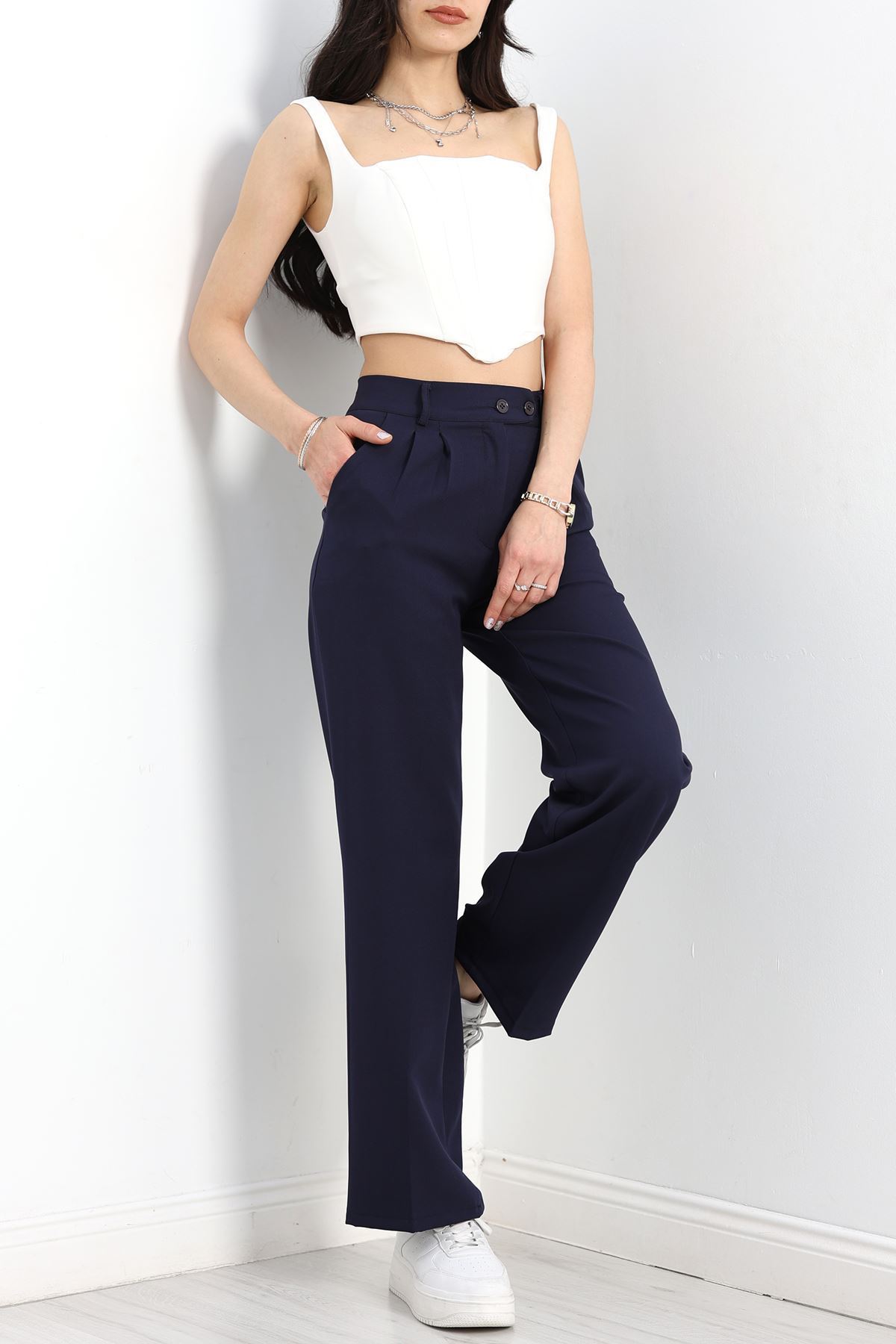 Bel Lastikli Palazzo Pantolon Lacivert - 30388.1397.