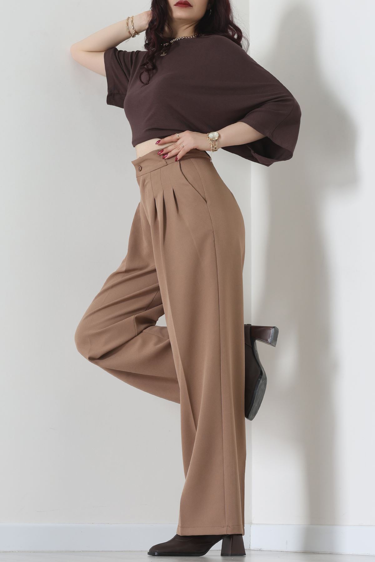 Premium Pileli Palazzo Pantolon Latte - 51609.683.