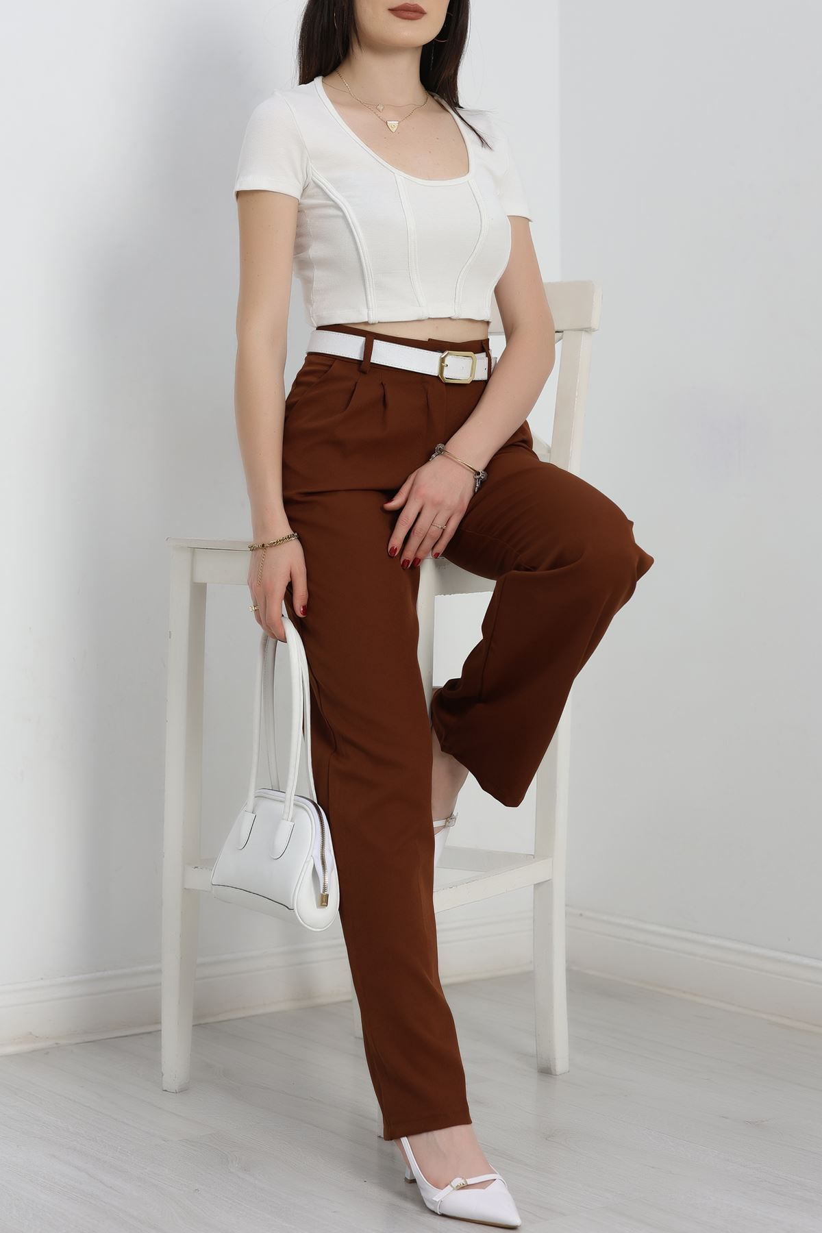 Tek Düğme Palazzo Pantolon Kahve - 90022.1397.
