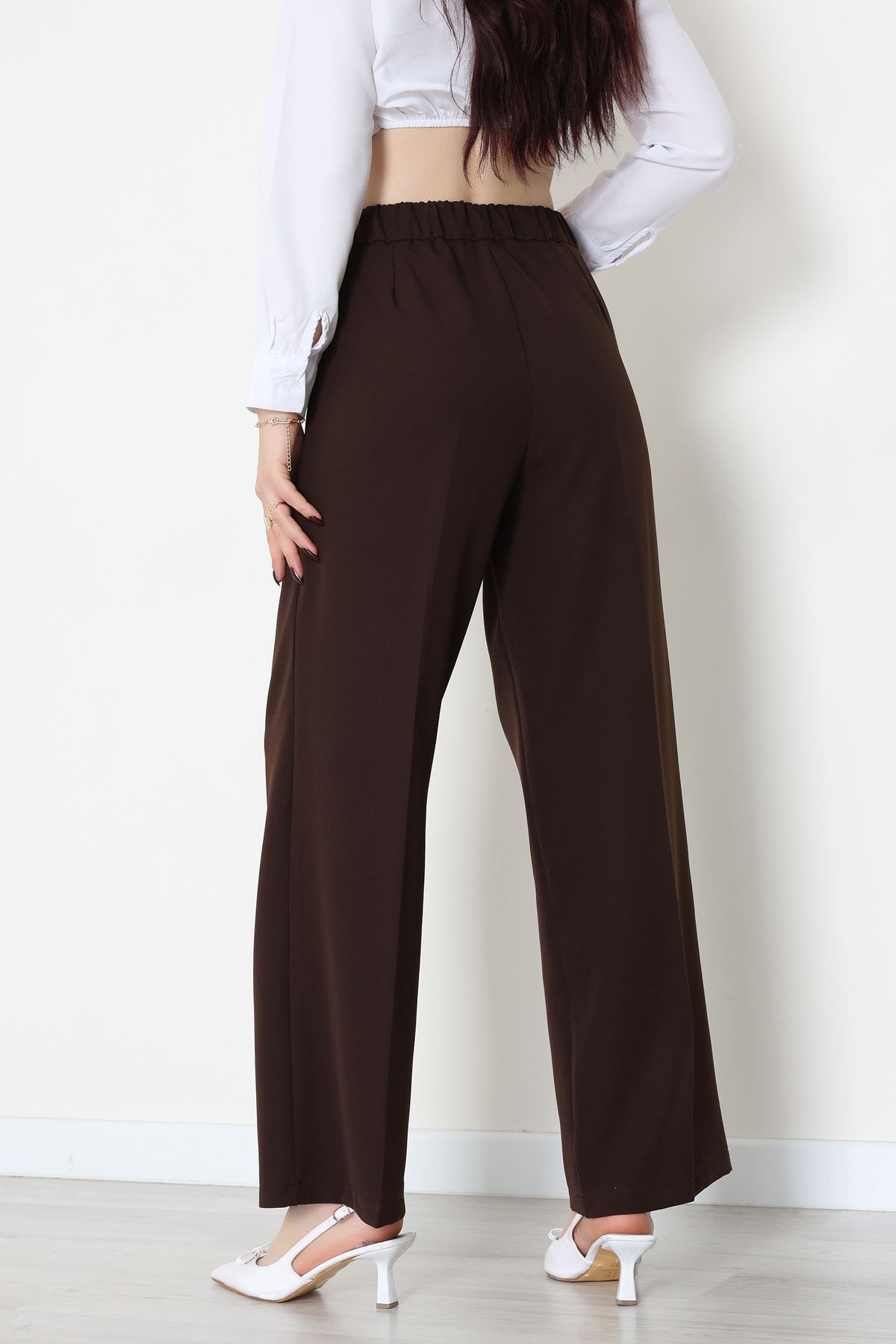 Dabıl Kumaş Beli Bağcıklı Pantolon Kahve - 51615.683.