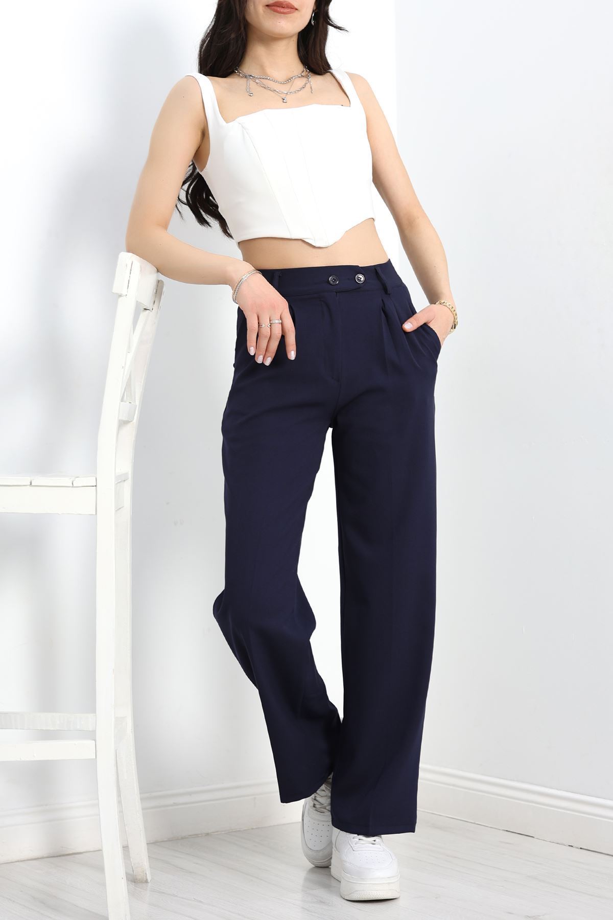 Bel Lastikli Palazzo Pantolon Lacivert - 30388.1397.