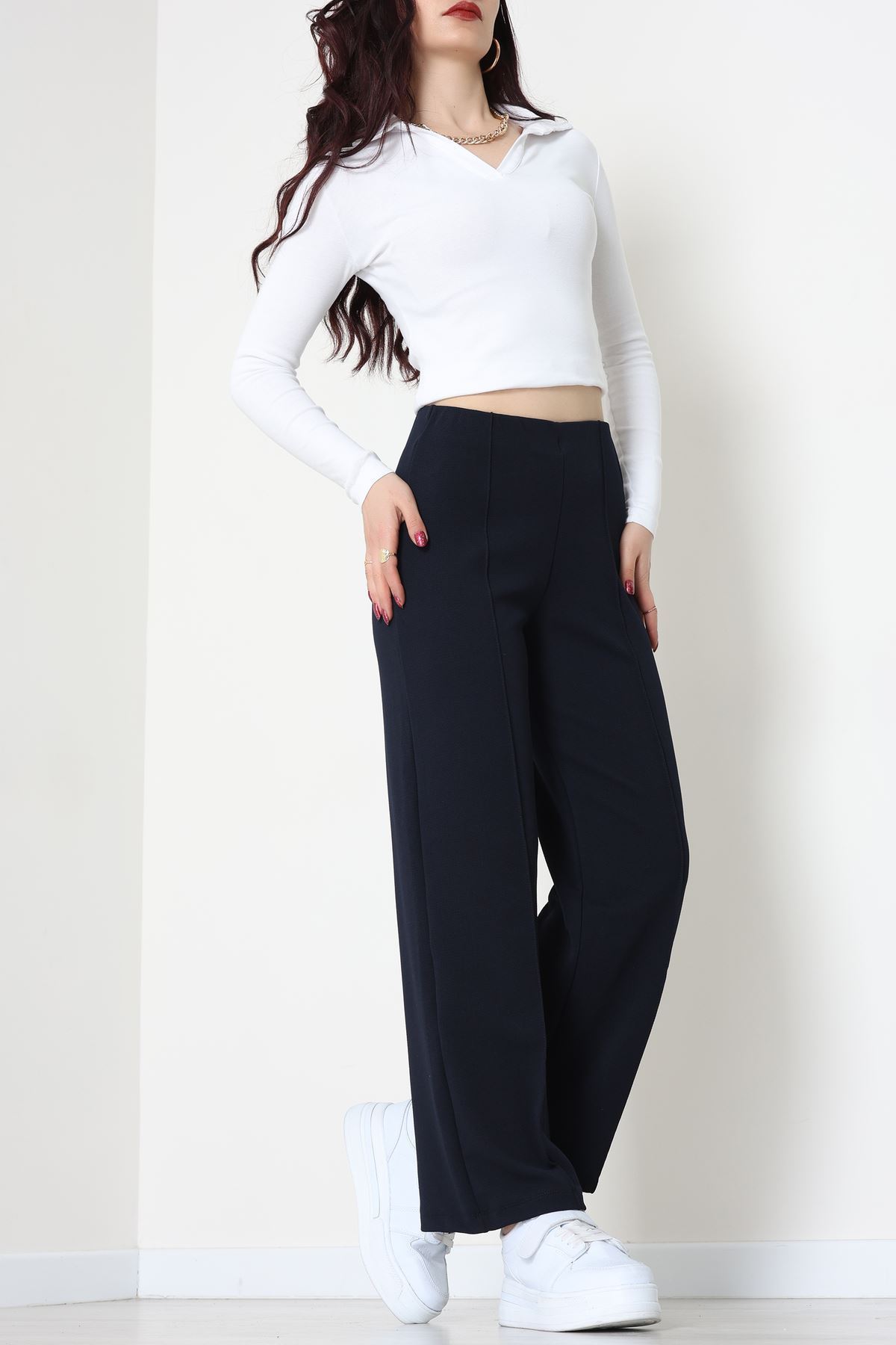 Zra Krep Lastikli Çımalı Pantolon Lacivert - 51251.1837.