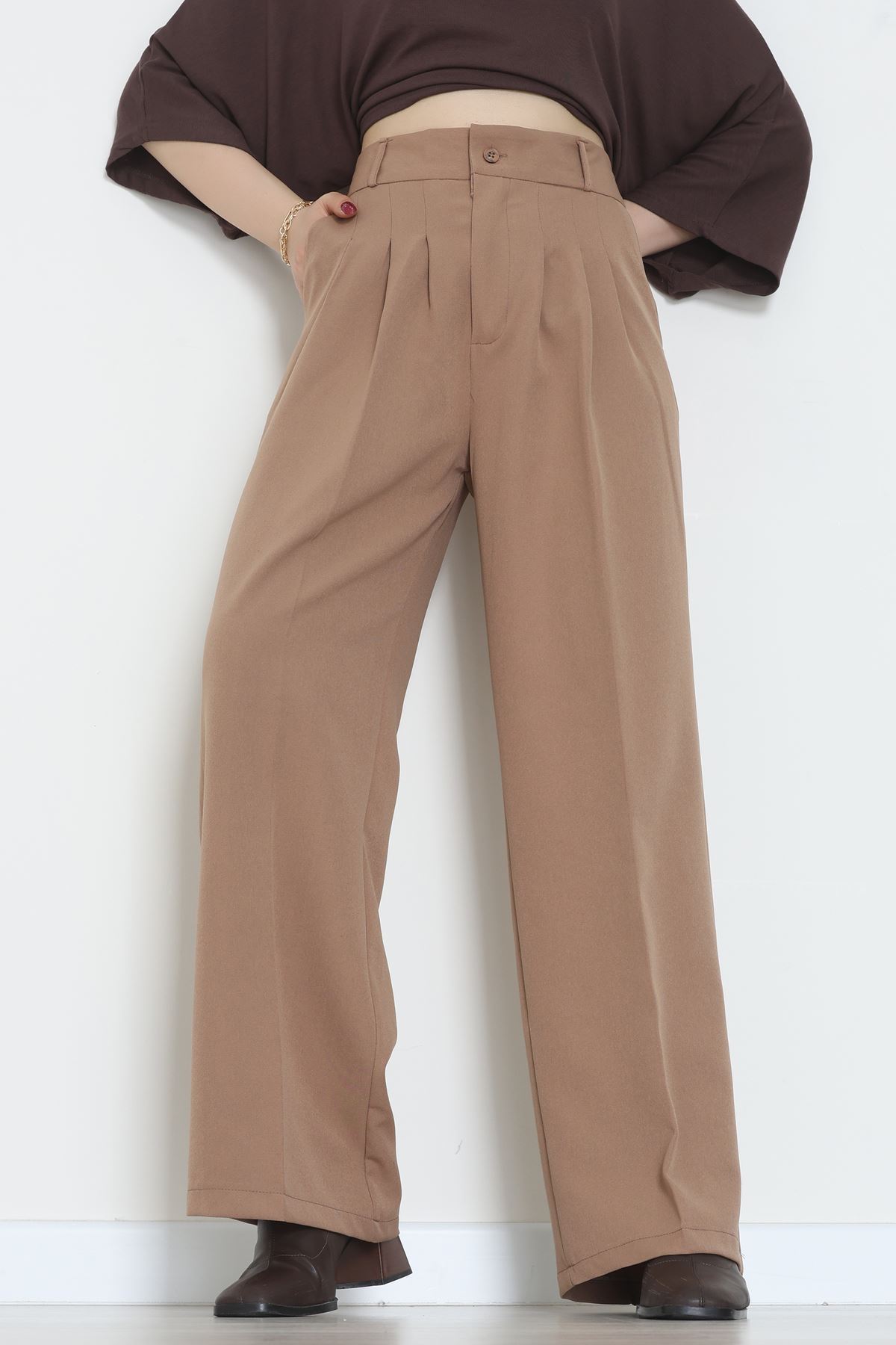 Premium Pileli Palazzo Pantolon Latte - 51609.683.