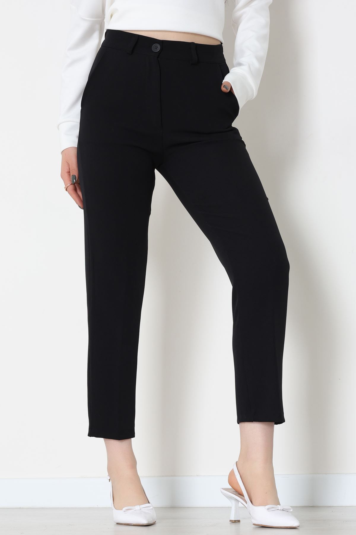 Double Kumaş Bel Lastikli Pantolon Siyah - 51112.1920.