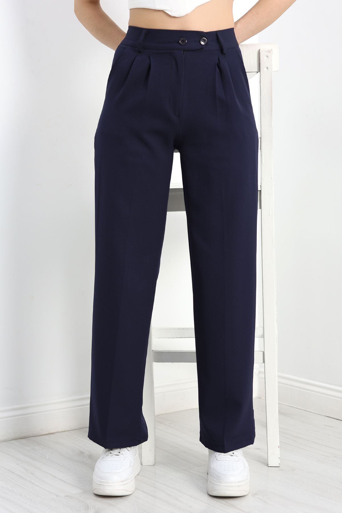 Bel Lastikli Palazzo Pantolon Lacivert - 30388.1397.