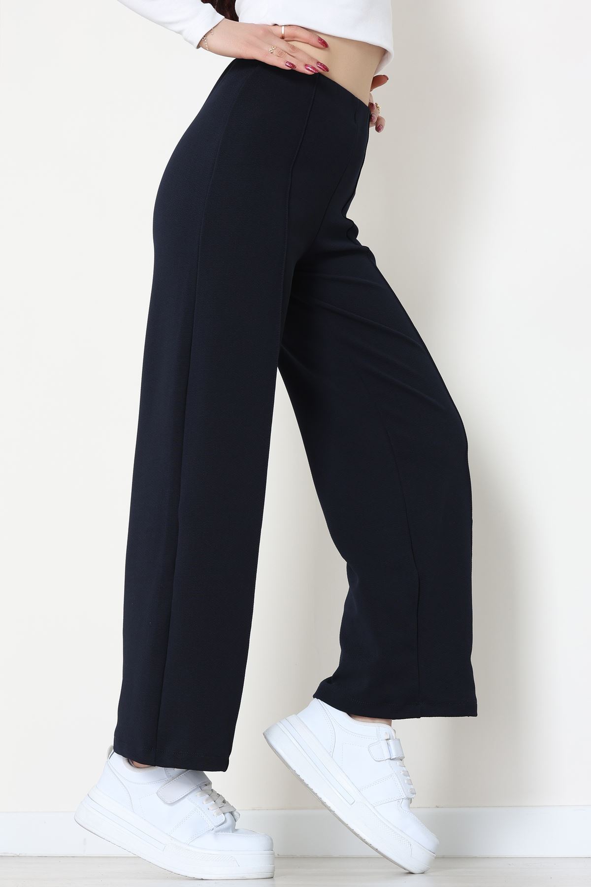 Zra Krep Lastikli Çımalı Pantolon Lacivert - 51251.1837.