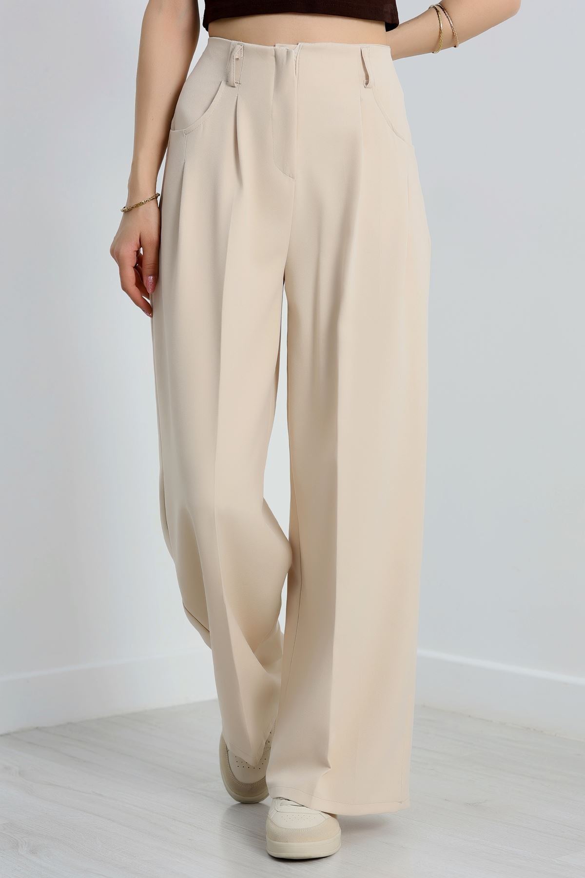 Cepten Pileli Palazzo Pantolon Bej - 90113.1397.