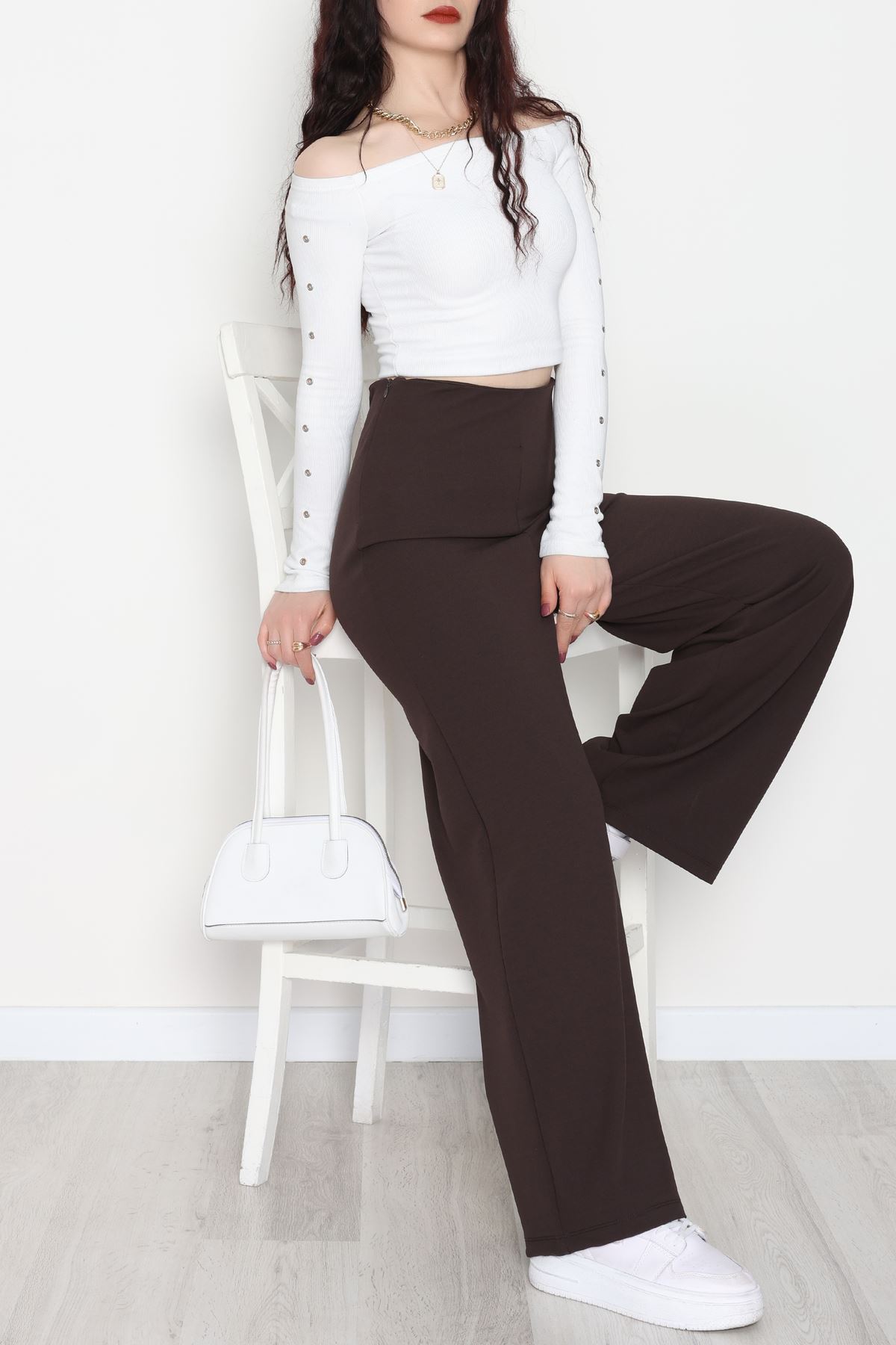 Full Likra İthal Krep Yandan Fermuarlı Pantolon Kahve - 90161.1837.