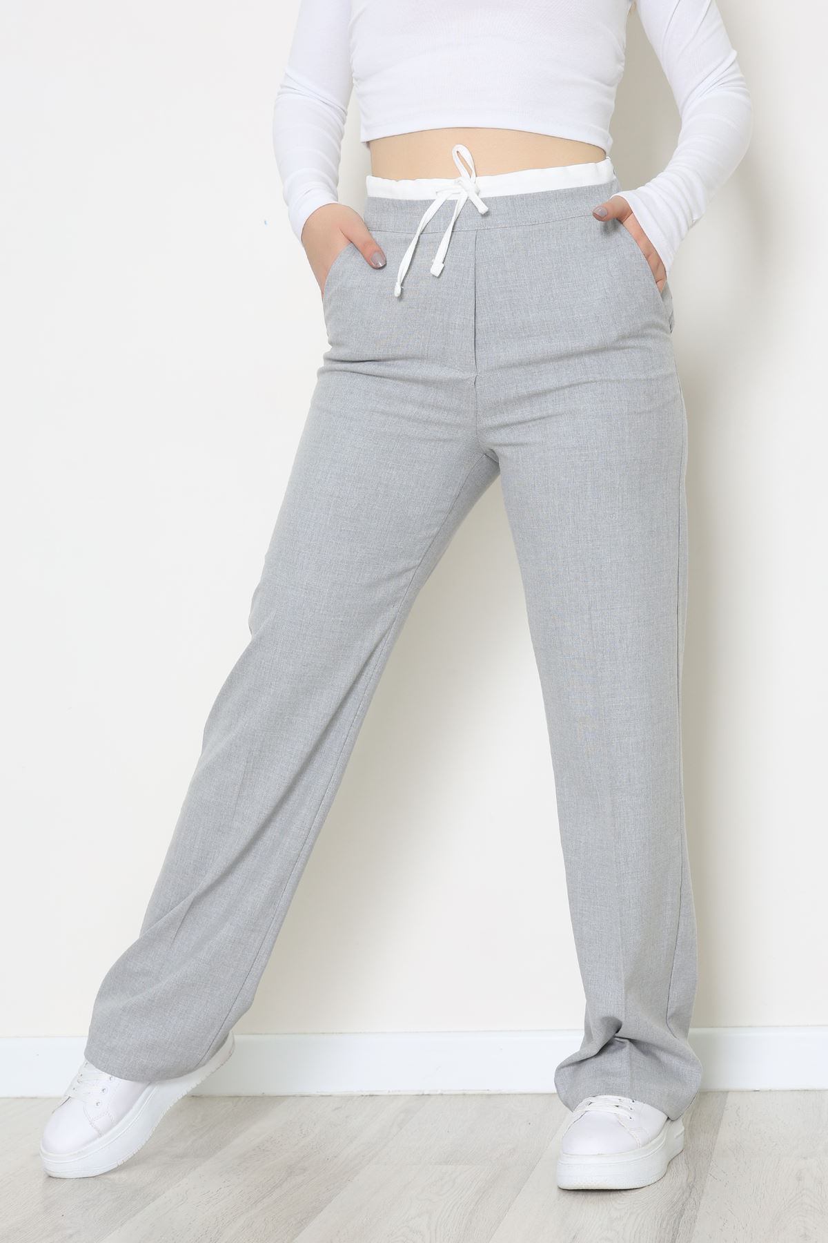 Beli Garnili Poliviskon Palazzo Pantolon Açıkgri - 51235.1920.