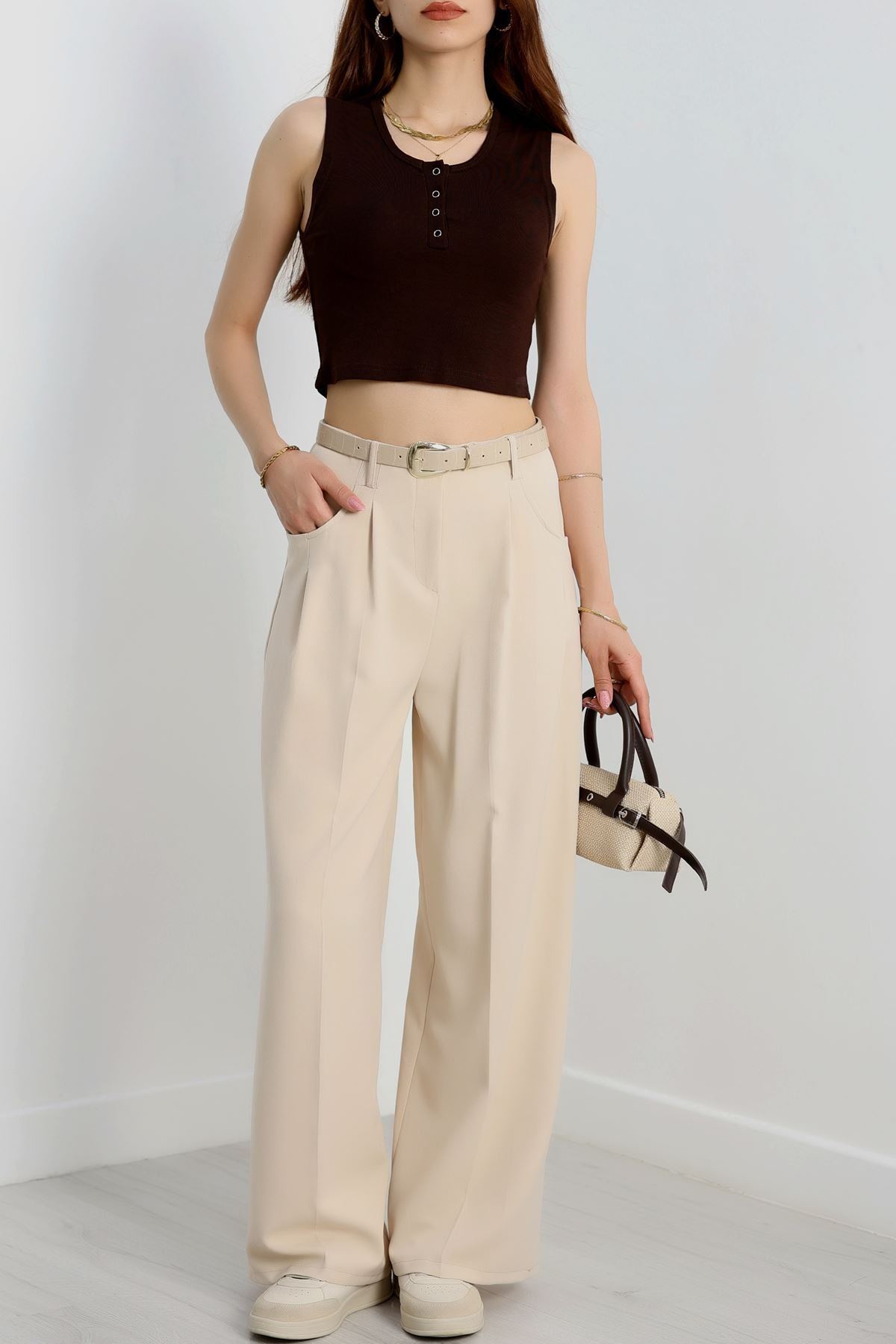 Cepten Pileli Palazzo Pantolon Bej - 90113.1397.