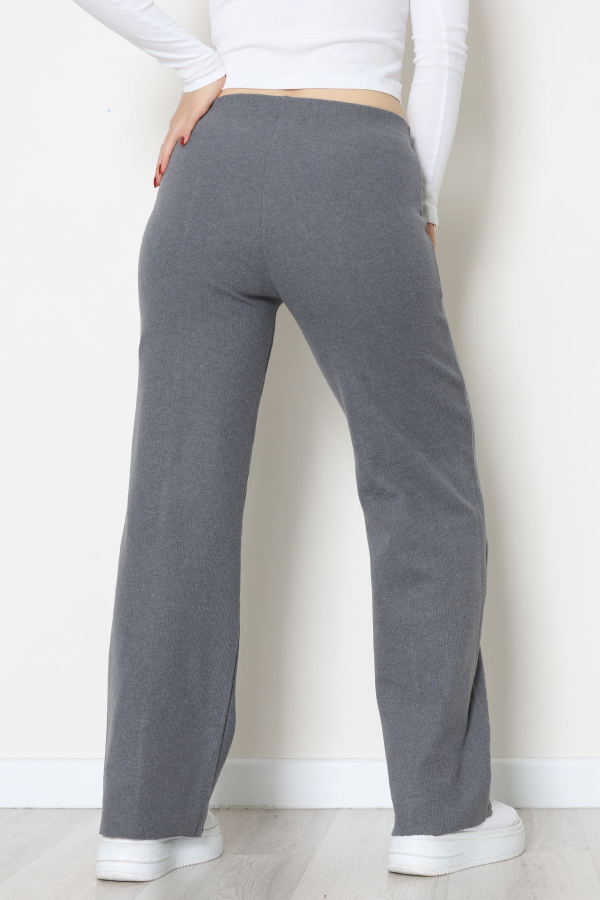 Selanik Kumaş Bel Lastikli Çımalı Pantolon Antrasit - 51226.1567.