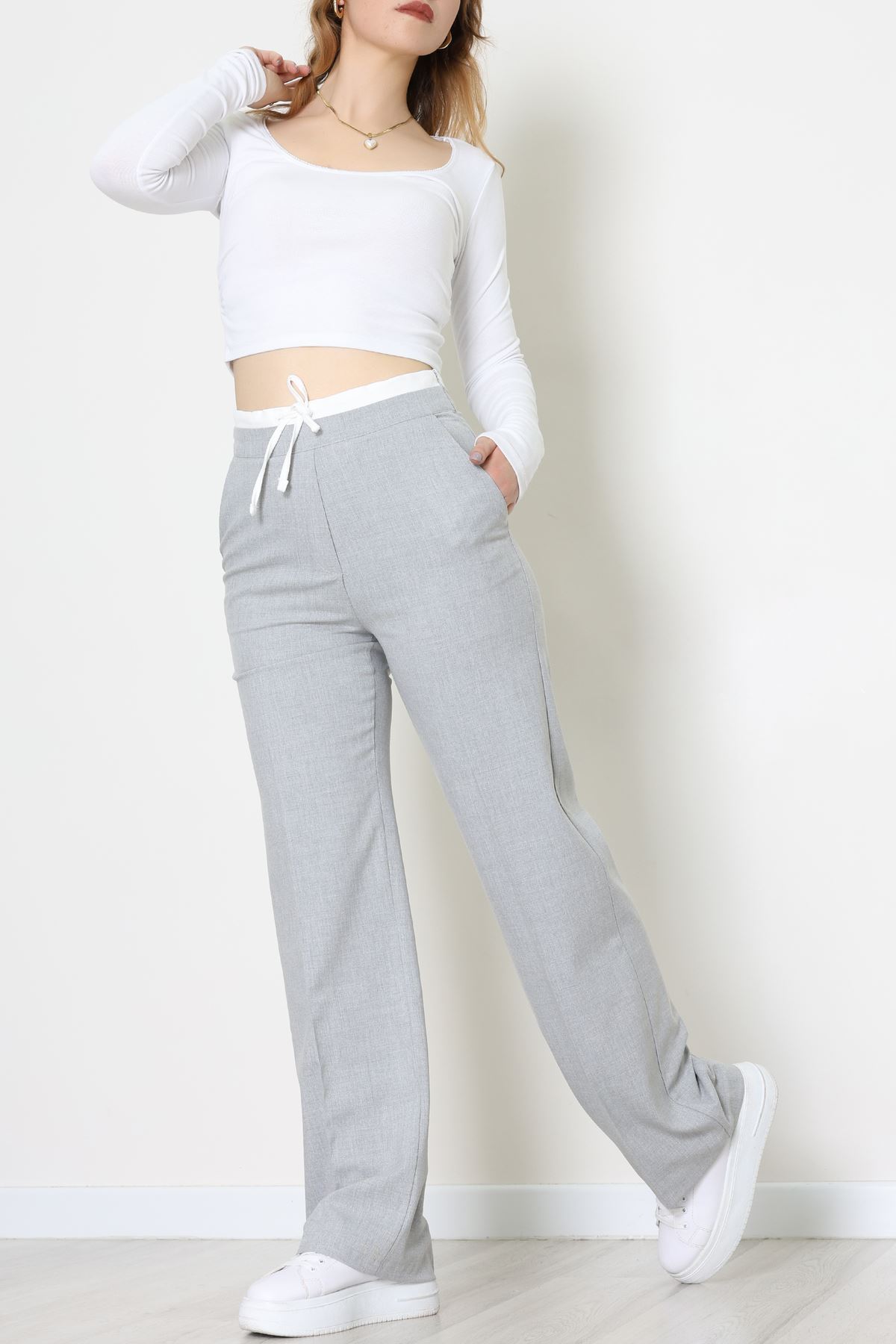 Beli Garnili Poliviskon Palazzo Pantolon Açıkgri - 51235.1920.