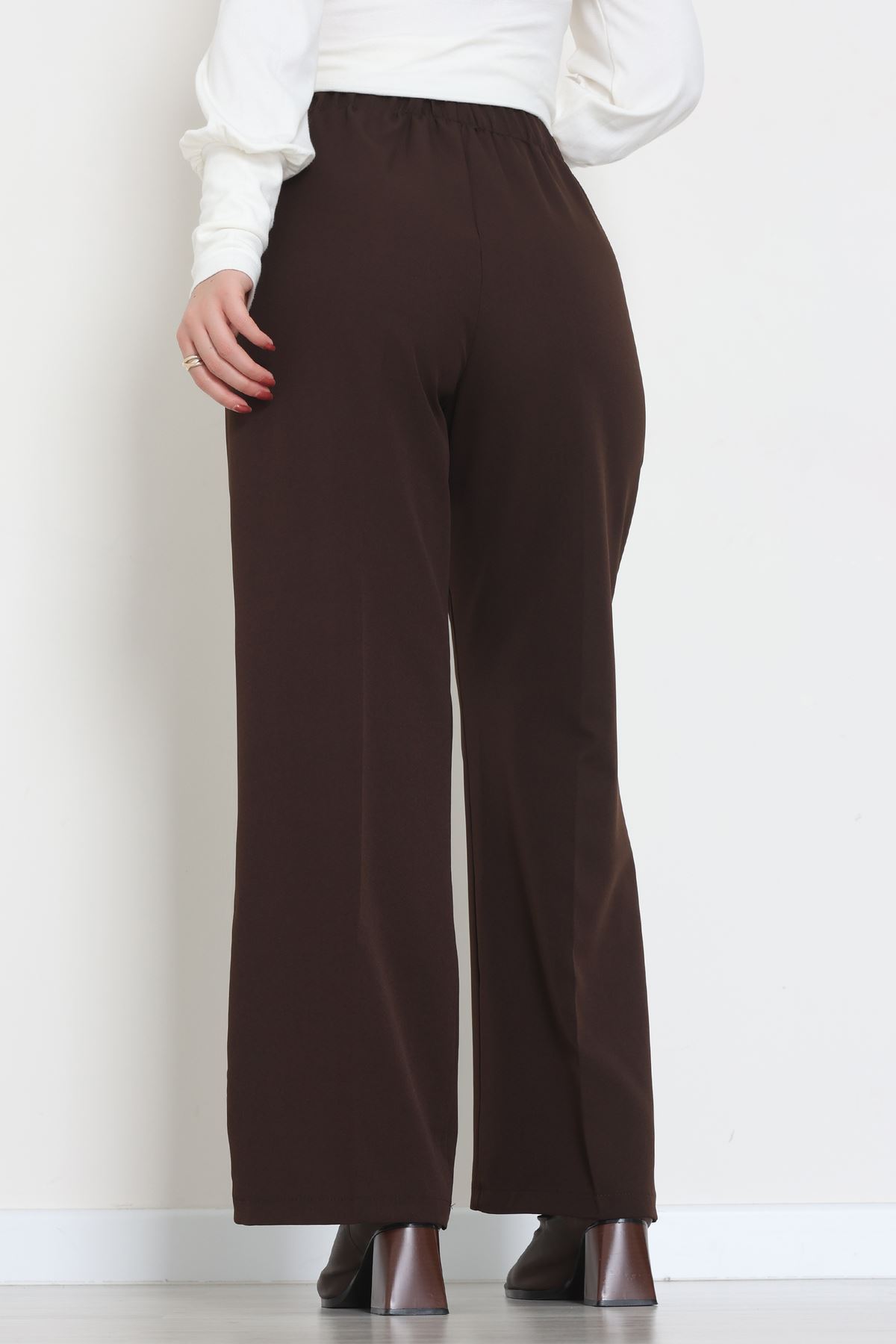 Yan Bağlama Detaylı Dabıl Kumaş Pantolon Kahve - 51611.683.